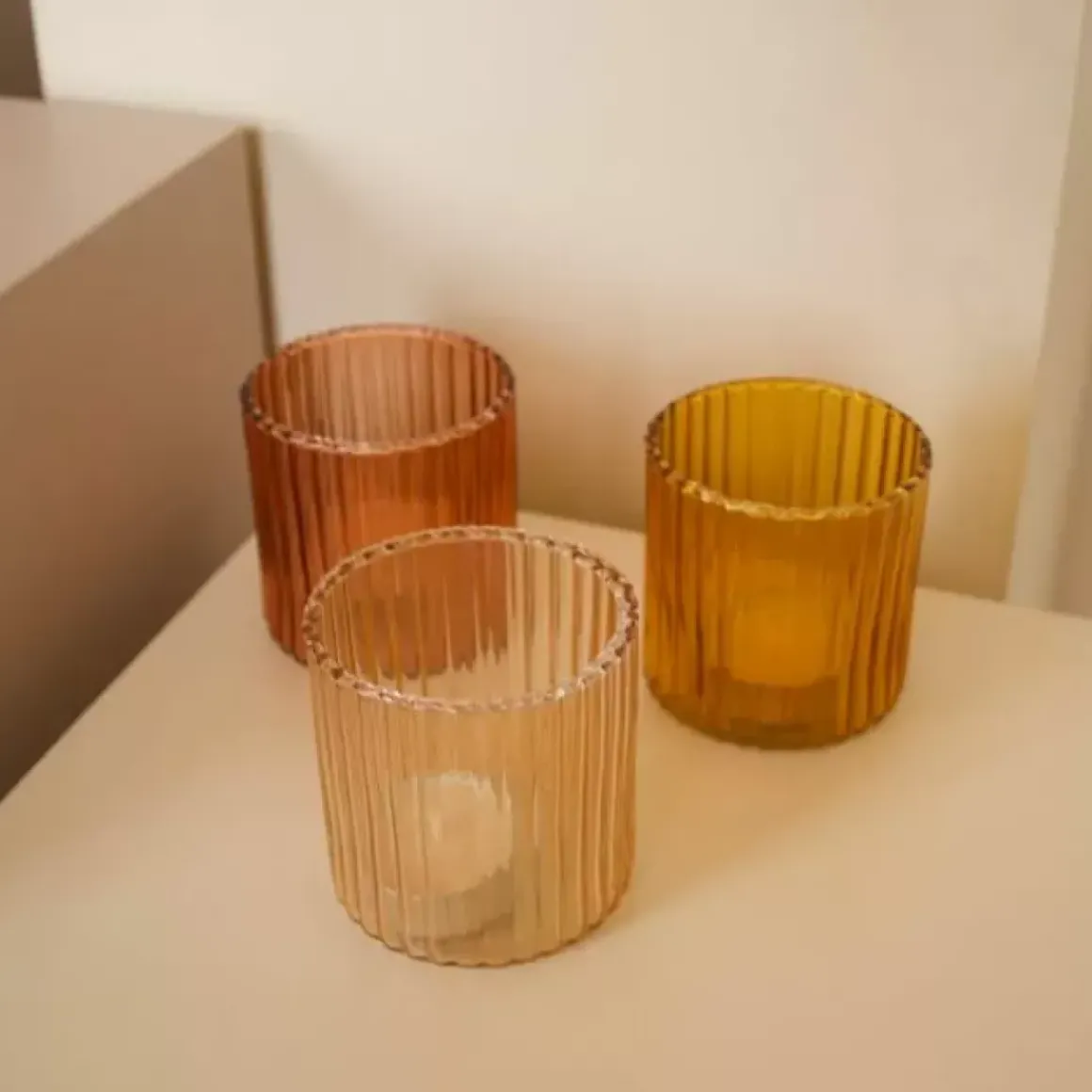 A La Theelichthouder Ribbed Blush