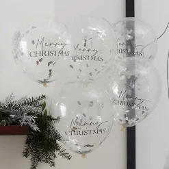 Confettiballonnen Merry Christmas Season For Silver (5St)