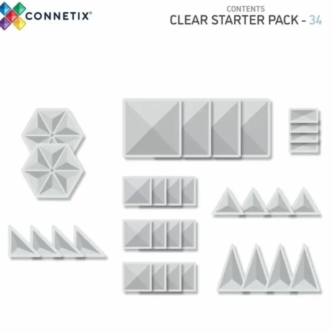 Connetix Tiles Clear Pack (34St) | Magnetische Bouwtegels | Kidsdeco.Nl