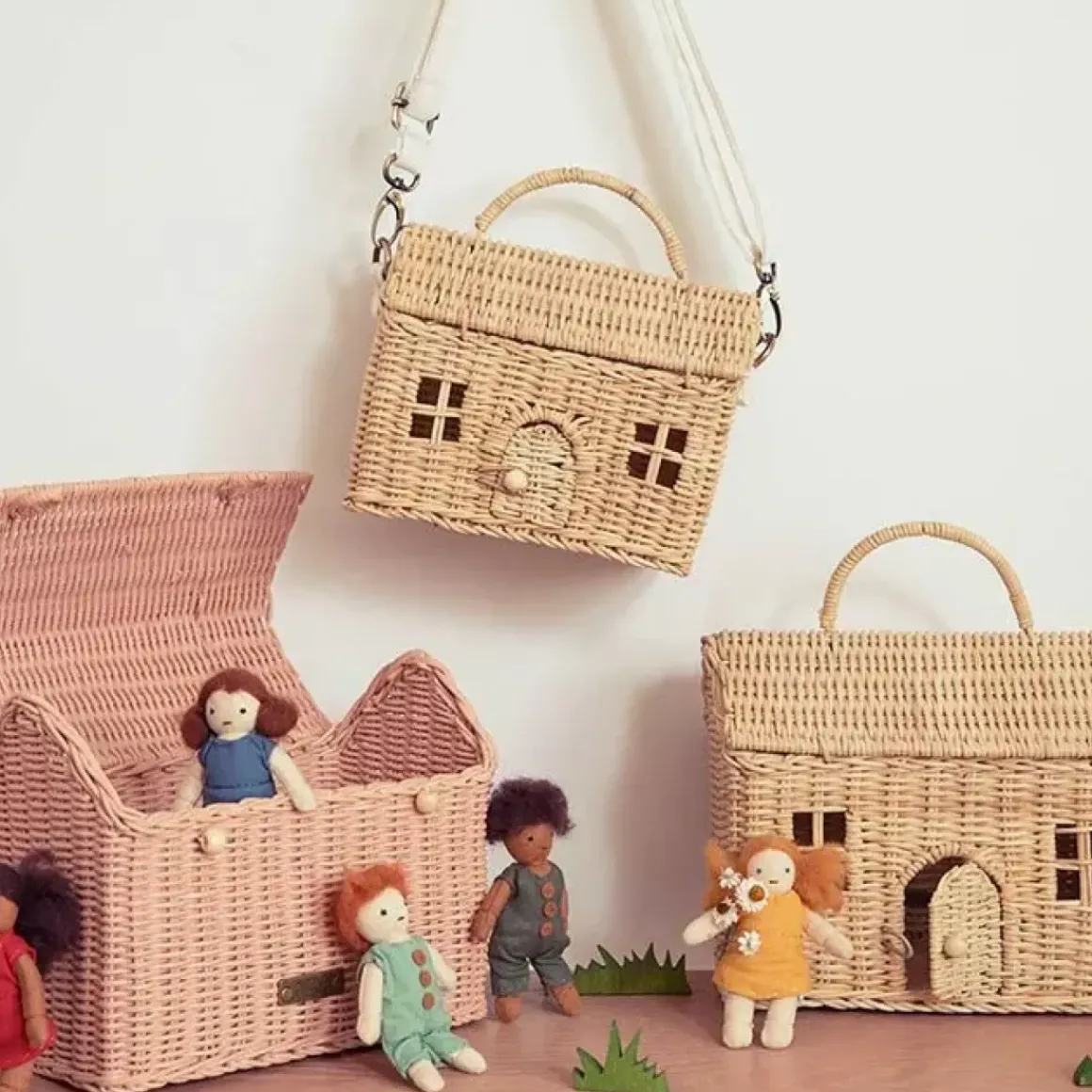 Draagbaar Poppenhuisje Casa Bag Straw Olli Ella