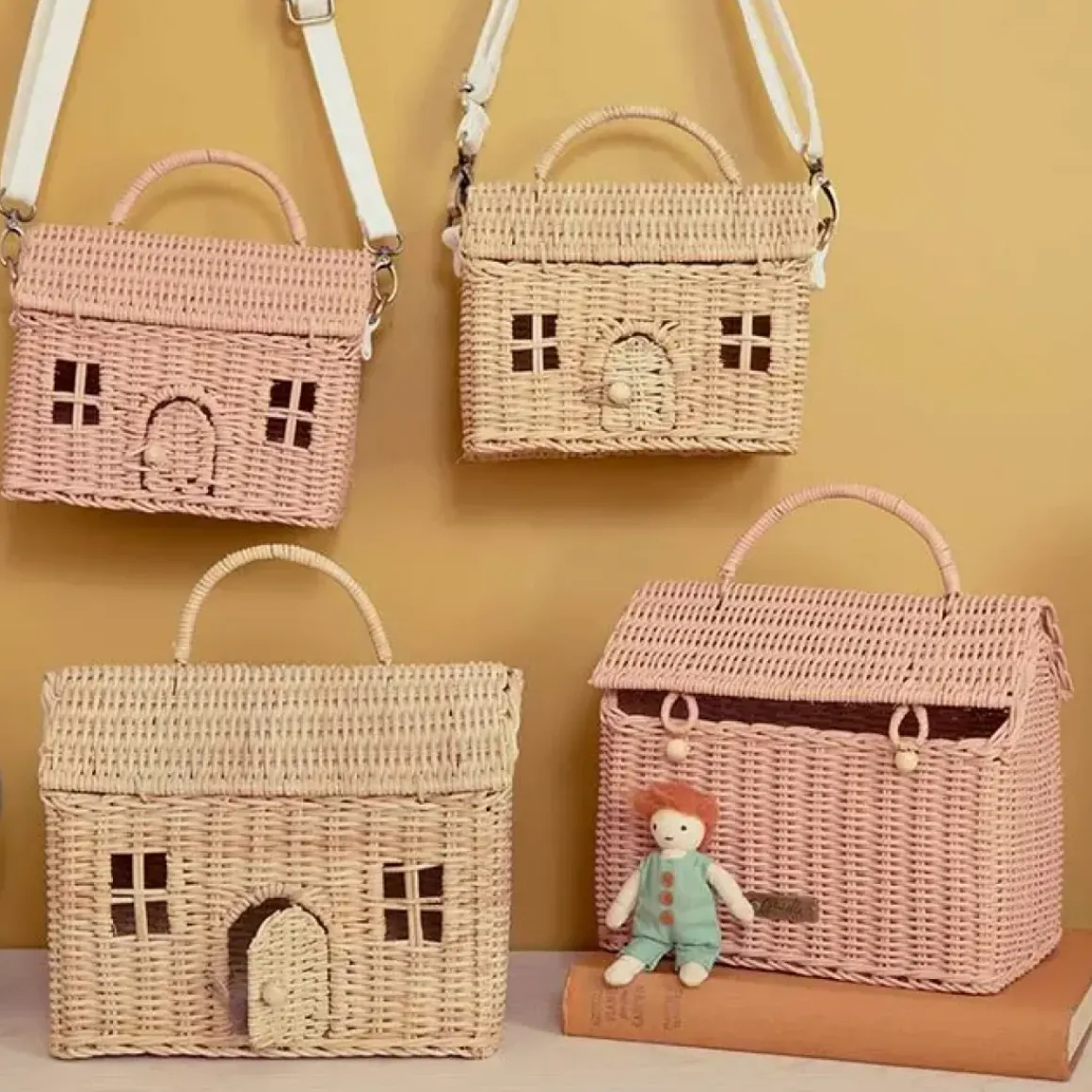 Draagbaar Poppenhuisje Casa Bag Straw Olli Ella