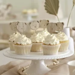 Ginger Ray Teddy Bear Cupcake Prikkers - Schattig & Hout