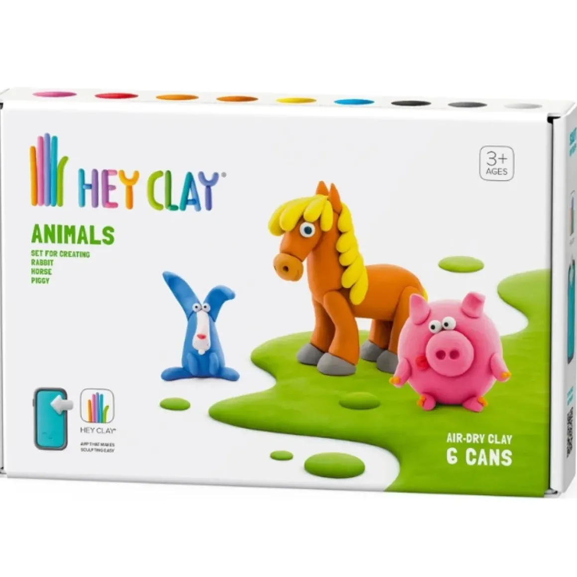 Hey Clay Boetseerklei Animals Piggy, Horse, Rabbit (6St)