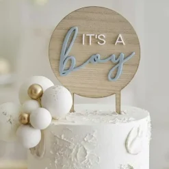 Houten Taarttopper It'S A Boy Teddy Bear Ginger Ray