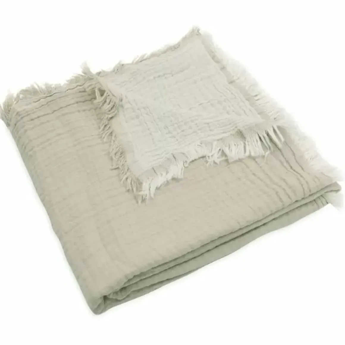 Jollein Ledikantdeken Fringe Olive Green/Ivory