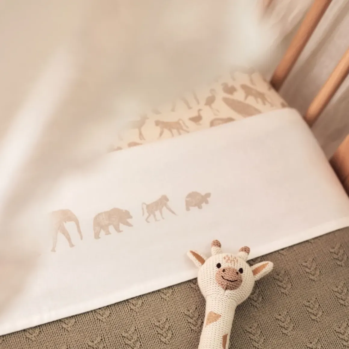 Jollein Ledikantlaken Animals Nougat 120X150Cm