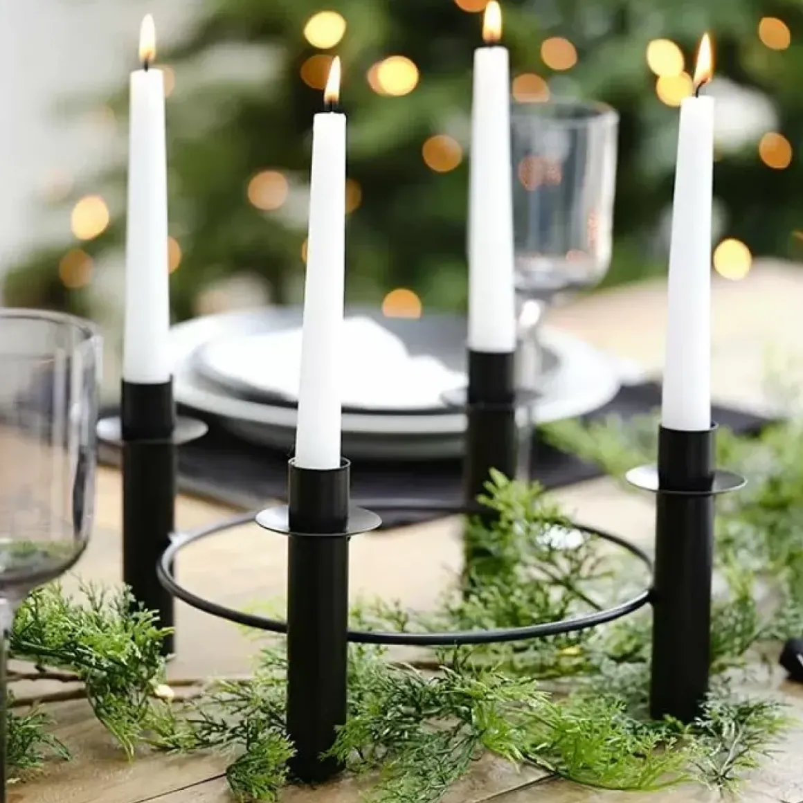 Kaarsenhouder Cirkel Zwart Contemporary Christmas Ginger Ray