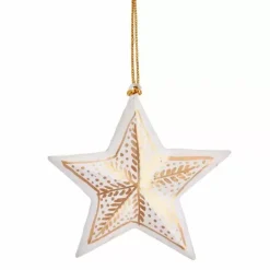 Kersthanger Houten Ster White & Gold