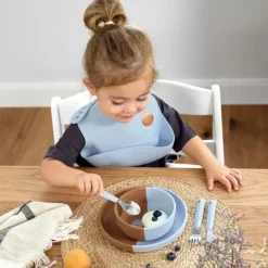 Lassig Siliconen Slab Happy Rascals Smile Sky Blue - Ideaal Voor Eerste Hapjes