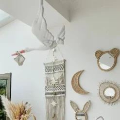 Linnen Ooievaar Wit Met Buideltje Love Me Decoration