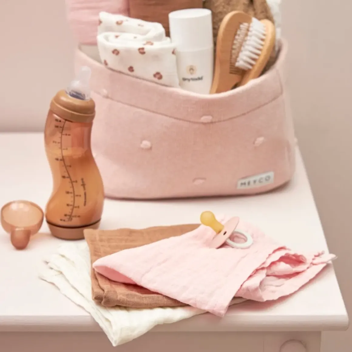 Meyco Monddoekjes Uni Offwhite/Soft Pink/Toffee 30X30Cm