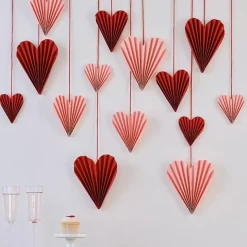 Paper Fans Hart Rood Roze (16St) Be Mine Ginger Ray