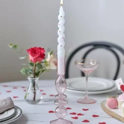 Parisian Love Roze Glazen Kandelaar - Romantische Verlichting