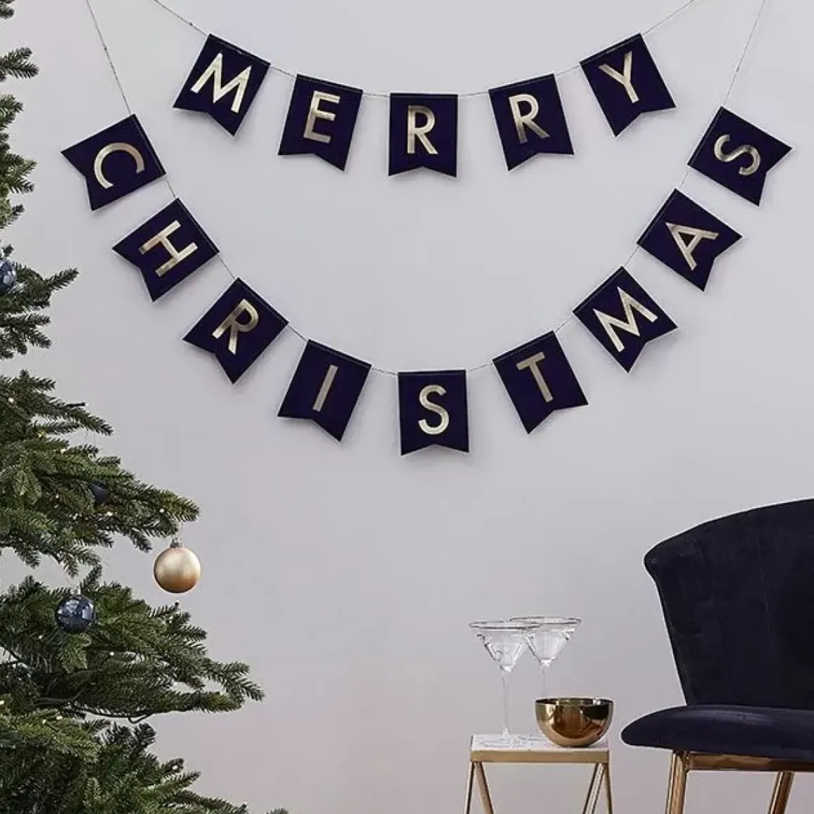 Slinger Velvet Merry Christmas Blauw Navy Luxe Ginger Ray