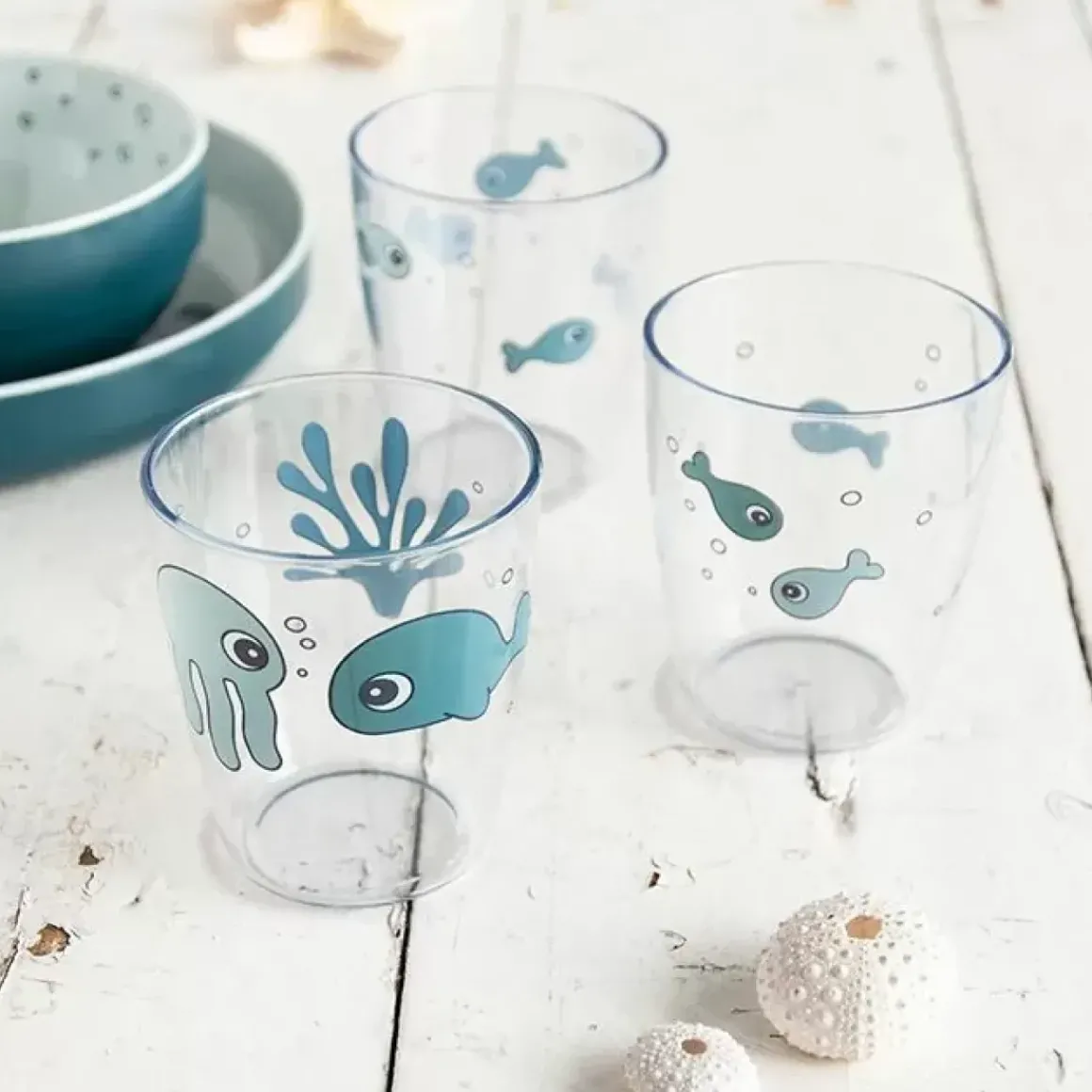 Yummy Mini Glazen Sea Friends Blue (3St)